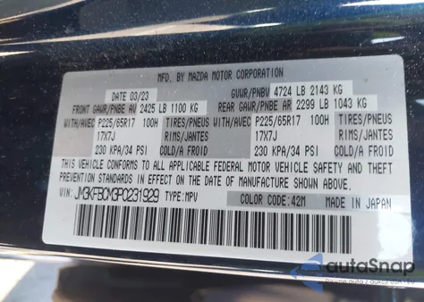 2023 Mazda Cx-5 2.5 S Preferred from USA, damaged, VIN JM3KFBCM3P0231929